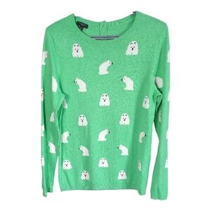Talbots Petites Cashmere Blend Green‎ Polar Bear Crew Neck Sweater Size MP